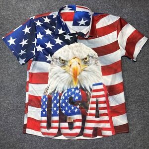USA Polo Shirt Red White  and Blue Medium Bald Eagle Shirt